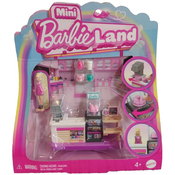 Barbie Mini Barbie-Land Collectible Ice Cream Shop Playset with 1.5inch Doll New - Picture 1 of 3